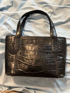 Vintage Monsac Black Croc-Embossed Leather Shoulder Bag